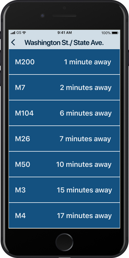 Busybus bus routes screen mockup